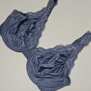 Wacoal Blue Lace-Trim Satin Bra - Underwire Lined Intimates Size 34DDD